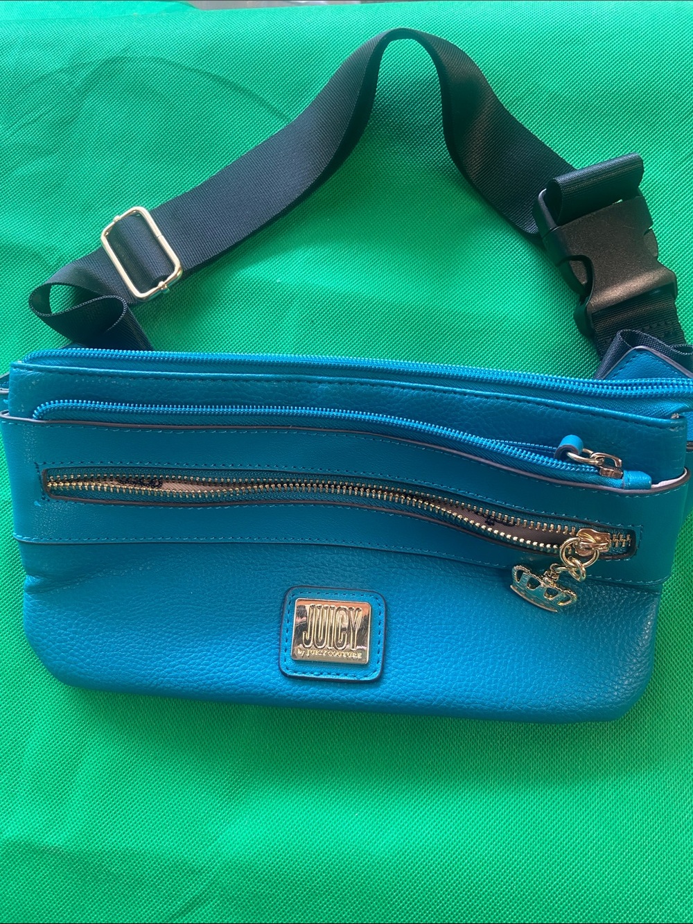 Juicy Couture Aqua Blue Leather Belt Bag with Gold Hardware